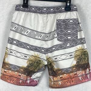 Micros Swim Trunks Mens L White Gray Aztec Geometric Palms Beach Surf Pool